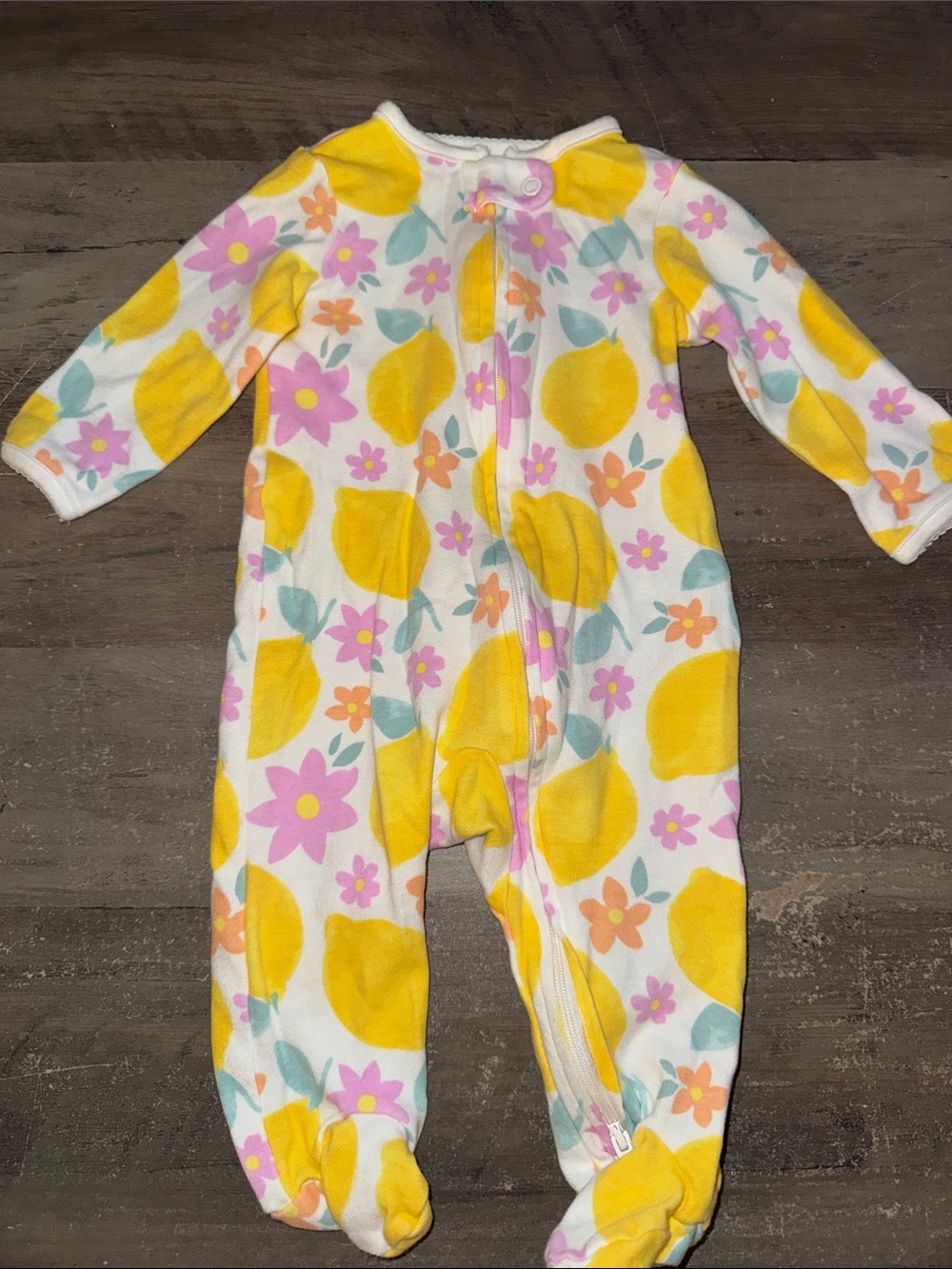 Carter's White Footed One-Piece with Yellow Lemon and Pink Floral Print